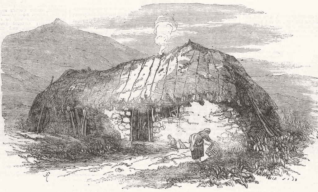 SCOTLAND. Emigration from Isle of Skye. Skye Cottage 1853 old antique print